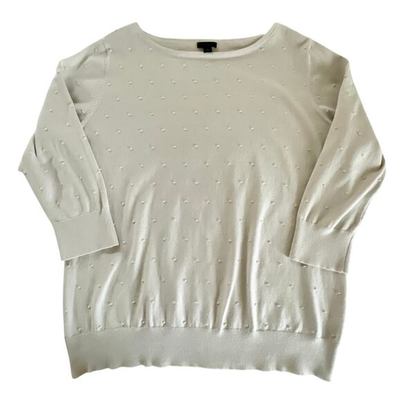 Ann Taylor Fine Gauge Textured Cotton Sweater Women's XL | Ecru | EUC - Picture 2 of 10